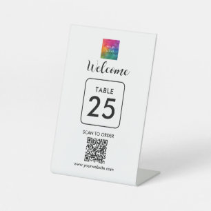 Custom Business Logo QR Code Here Table Number Pedestal Sign