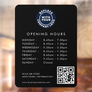 Custom Business Logo QR Code Opening Hours Black Window Cling