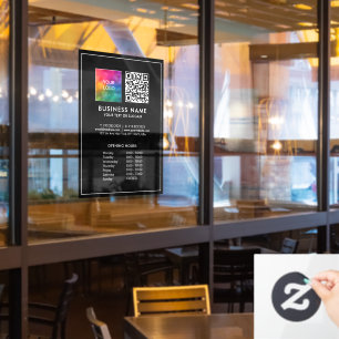 Custom Business Logo QR Code Opening Hours Window Cling