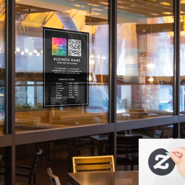 Custom Business Logo QR Code Opening Hours Window Cling (Restaurant Window)