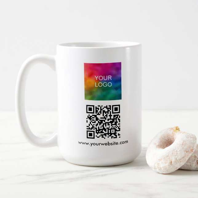 Custom Business Logo QR Code Scan Me Website White Coffee Mug (With Donut)