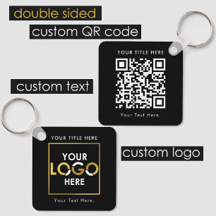 Custom Business Logo QR Code & Text Double Sided Keychain