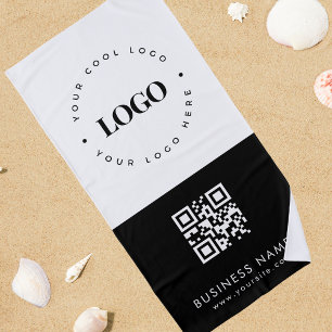 Custom Business Logo QR Code & Text Professional  Beach Towel