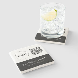 Custom Business Logo QR Code & Text Professional  Stone Coaster