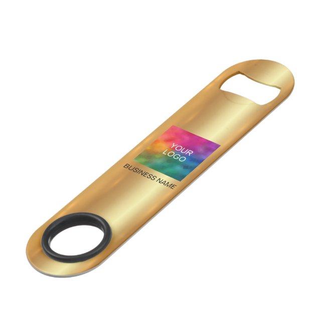 Custom Business Logo QR Code Url Glamour Gold Bar Key (Front Angled)