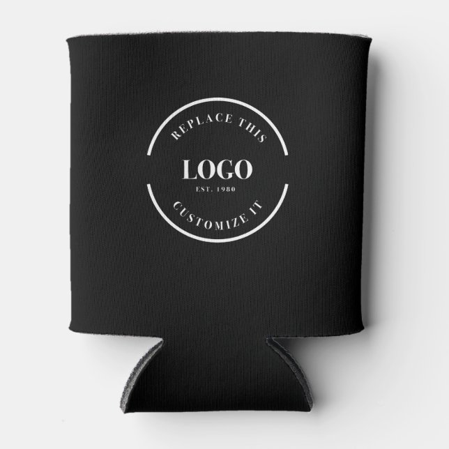 Custom Business logo QR code website black  Can Cooler (Front)