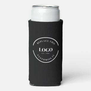 Custom Business logo QR code website black  Seltzer Can Cooler
