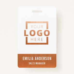 Custom Business Logo Rose Gold Barcode Employee Badge