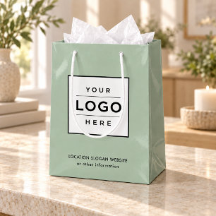 Custom Business Logo Sage Green Branded Medium Gift Bag