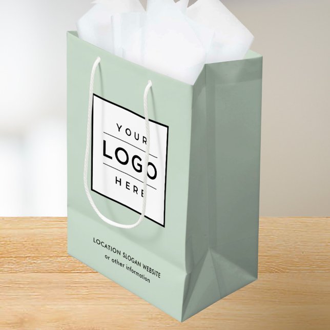 Custom Business Logo Sage Green Branded Medium Gift Bag (Creator Uploaded)