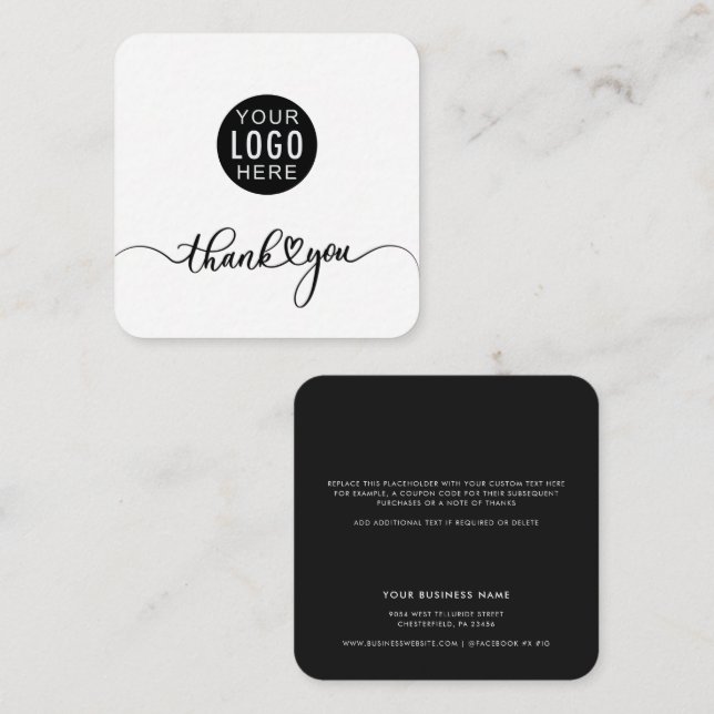 Custom Business Logo Script Corporate Thank You Card (Front/Back)
