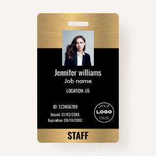 custom business logo sparkle glod & black Photo ID Badge