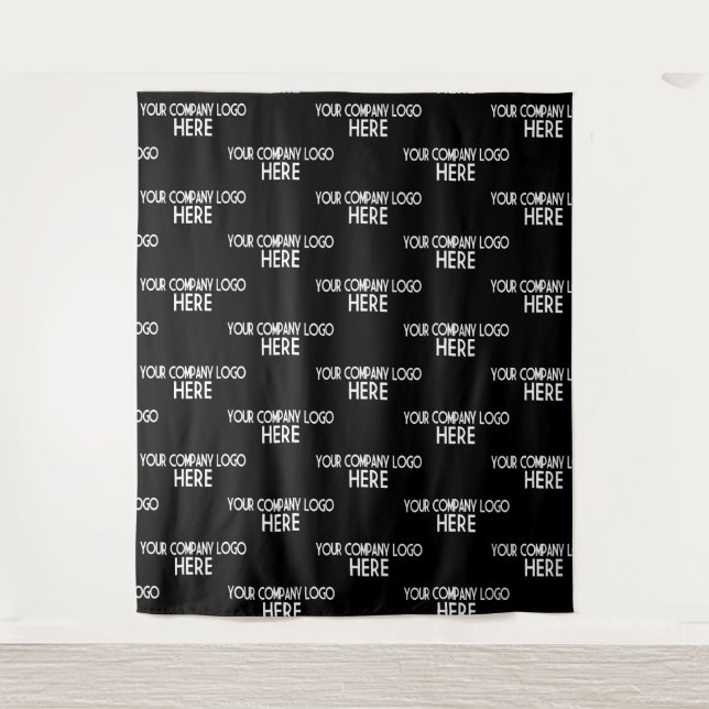 Custom Business Logo Step & Repeat Backdrop Black Tapestry (Front)