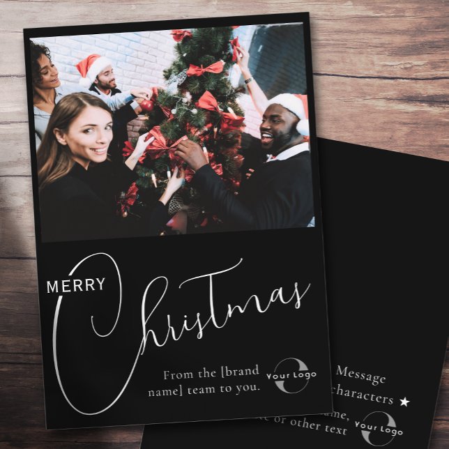 Custom Business logo, team photo & greeting Black Holiday Card (Creator Uploaded)