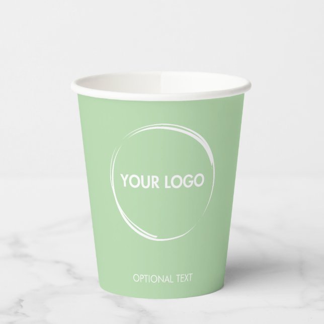 Custom Business Logo Template Sage Green Paper Cups (Left)