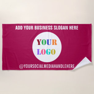 Custom Business Logo Text Beach Towel Choose Colou