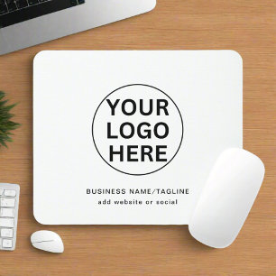Custom Business Logo & Text l Black & White Promo Mouse Pad