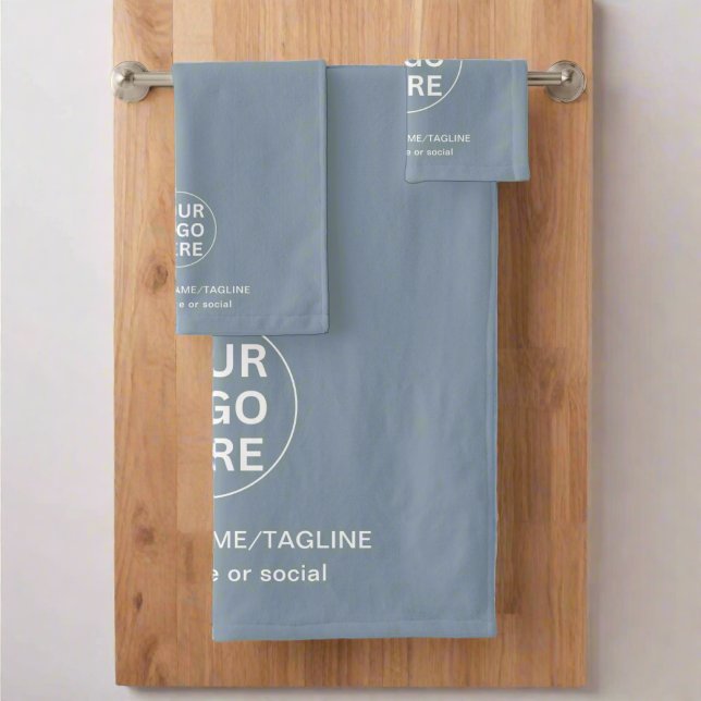 Custom Business Logo & Text l Dusty Blue Promo  Bath Towel Set (Creator Uploaded)