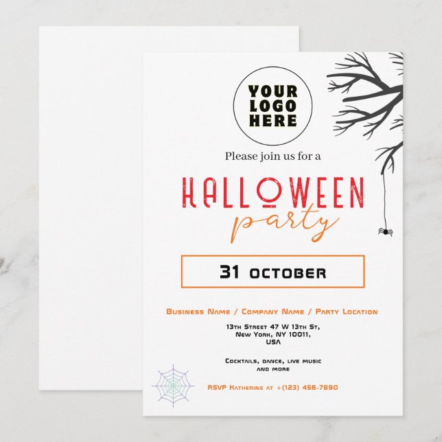 Custom Business Logo & Text Modern Halloween Party Invitation (Front/Back)
