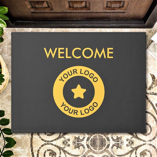 Custom Business Logo Welcome Grey And Gold Doormat (Creator Uploaded)
