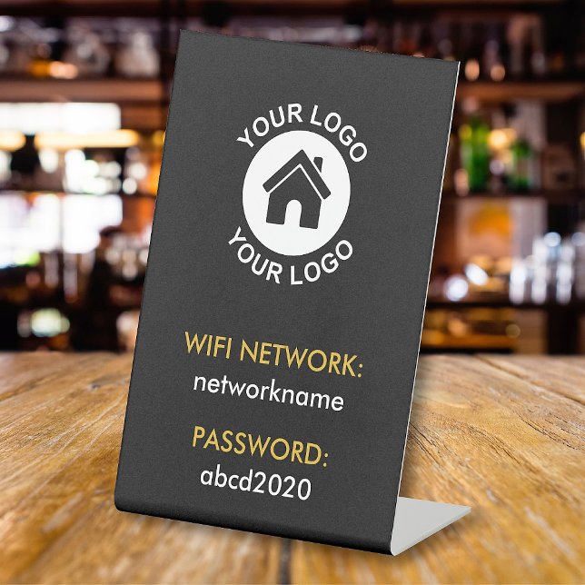 Custom Business Logo Wifi Network Password Pedestal Sign (Creator Uploaded)