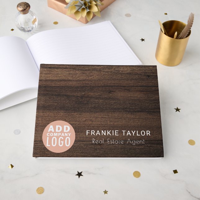 Custom Business Logo Wood Look Custom Company Guest Book (Front Open)