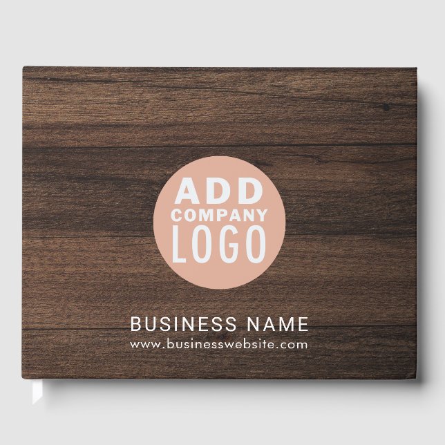 Custom Business Logo Wood Look Rustic Guest Book (Front)