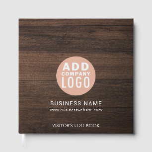 Custom Business Logo Wood Look Visitors Rustic Guest Book