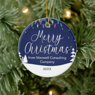 Custom Business Merry Christmas Festive Blue Ceramic Ornament