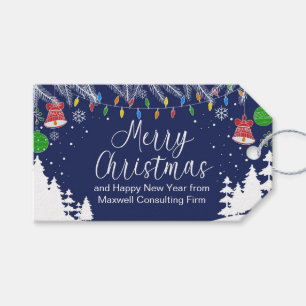 Custom Business Merry Christmas Festive Blue Gift Tags