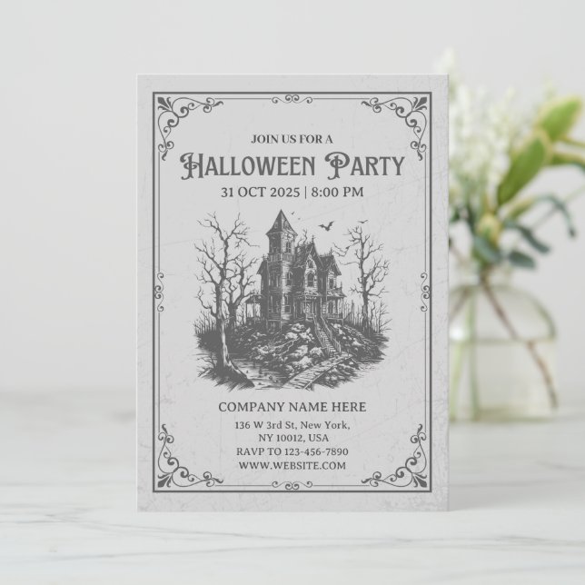 Custom Business Minimalist Halloween Office Party Invitation (Standing Front)