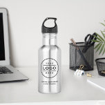 Custom Business Name and Logo Branded 532 Ml Water Bottle<br><div class="desc">Custom stainless steel branded water bottle features your professional business logo design,  along with wording for your business name,  slogan,  website,  location,  or other information that can be personalized. Simply add your company logo to the black round placeholder image space,  and fill in with your preferred wording.</div>