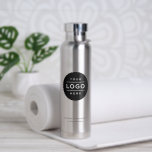 Custom Business Name and Logo Silver Branded Water Bottle<br><div class="desc">Custom silver branded water bottle features your professional business logo design,  along with wording for your business name,  slogan,  website,  location,  or other information that can be personalized. Simply add your company logo to the black round placeholder image space,  and fill in with your preferred wording.</div>