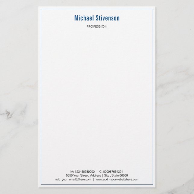 Custom Business Name Info Address Stationery Paper (Front)