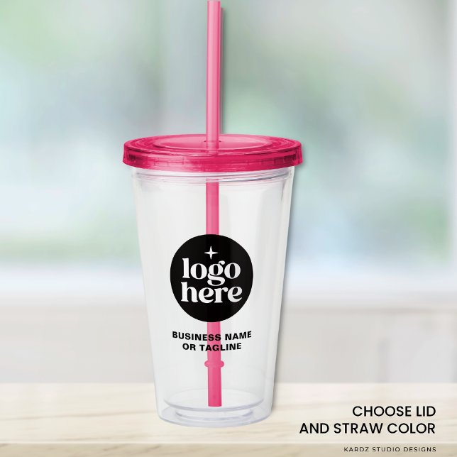 Custom Business Name Logo Acrylic Tumbler (Image shows 20-oz acrylic tumbler Customize it with your logo and text. Choose color.)