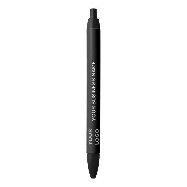 Custom Business Name & Logo - Promotional Black - Blue Ink Pen (Front Vertical)