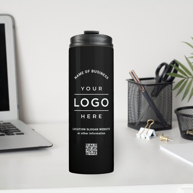 Custom Business Name QR Code Logo Black Branded Thermal Tumbler (Creator Uploaded)