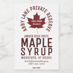 Custom Business Name Red Maple Leaf Circular Logo  Wine Label
