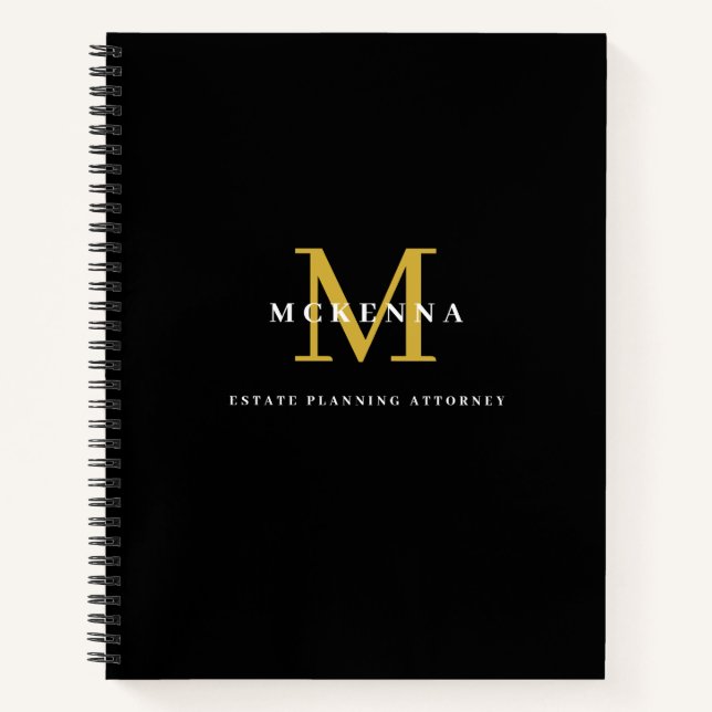 Custom Business Notebook with Monogram Black Gold (Front)