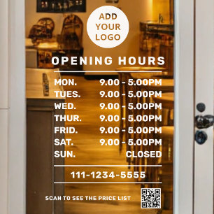 Custom Business Opening Hours logo qr code Window Cling