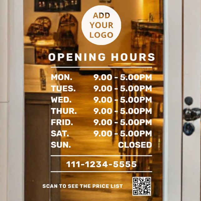 Custom Business Opening Hours logo & qr code  Window Cling (Creator Uploaded)