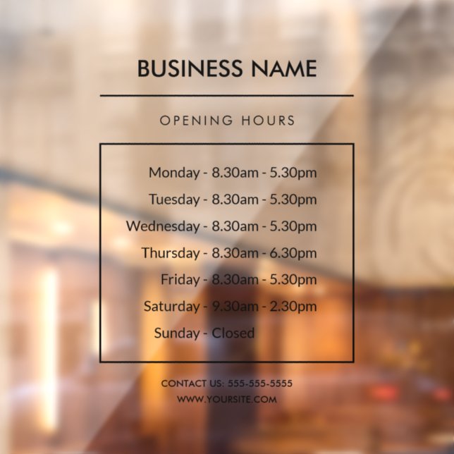 Custom Business Opening Hours Signage Window Cling (Sheet 2)