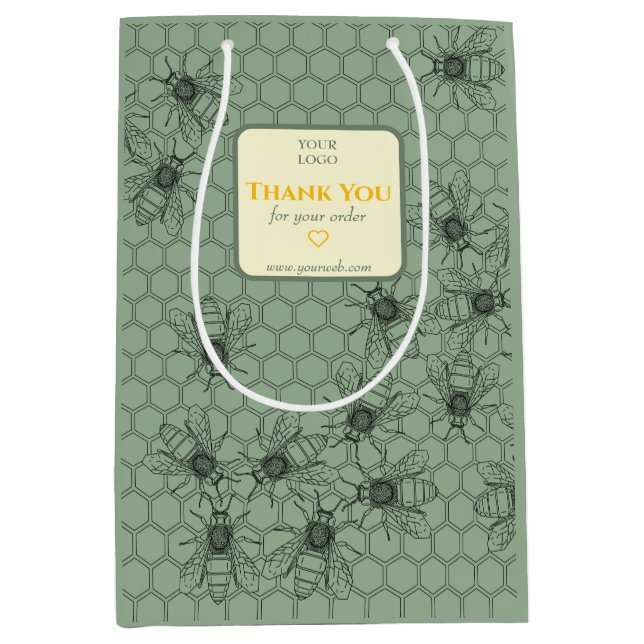 Custom Business Paper Gift Bag with Honey Bees (Front)