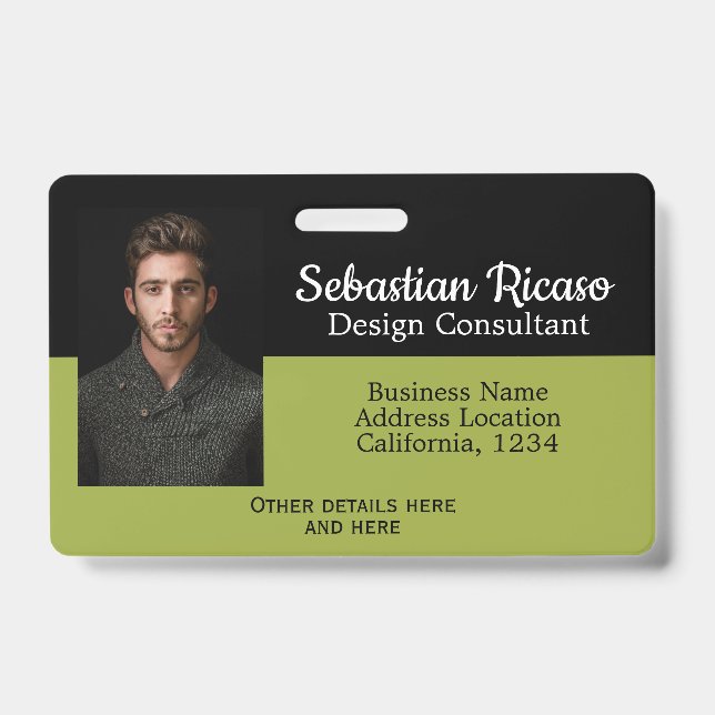 Custom Business Personalized Green Black Badge (Front)