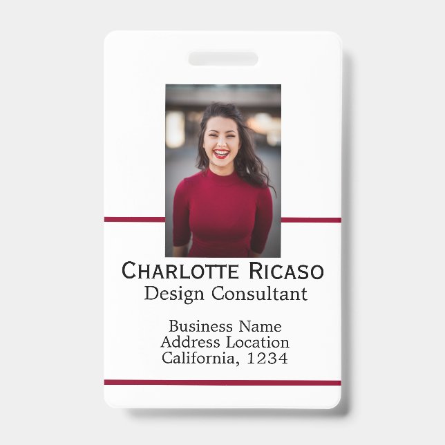 Custom Business Personalized Red White Black Badge (Front)