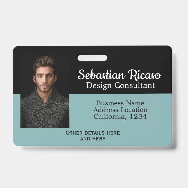 Custom Business Personalized Teal Black Badge (Front)