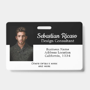 Custom Business Personalized White Black Badge