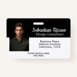 Custom Business Personalized White Black Badge