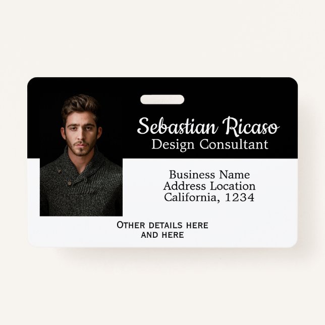 Custom Business Personalized White Black Badge (Front)