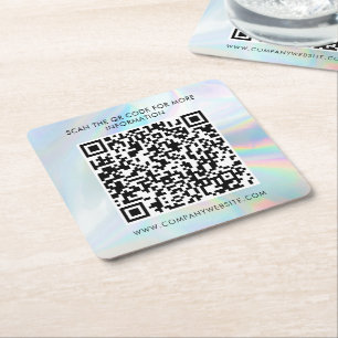 Custom Business QR Code Holographic Marketing Square Paper Coaster